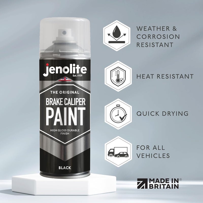 JENOLITE طلاء كاليبر الفرامل | أسود | استعادة وتحويل كاليبرات فرامل السيارة | RAL 9005 | 400 مل (13.5 أونصة سائلة) - Image 1